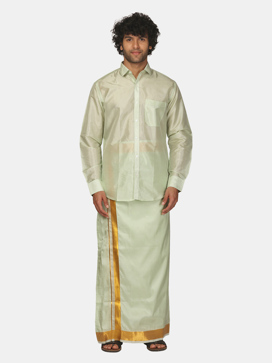 Men Solid Colour Artsilk Full Sleeve Shirt Dhoti Set