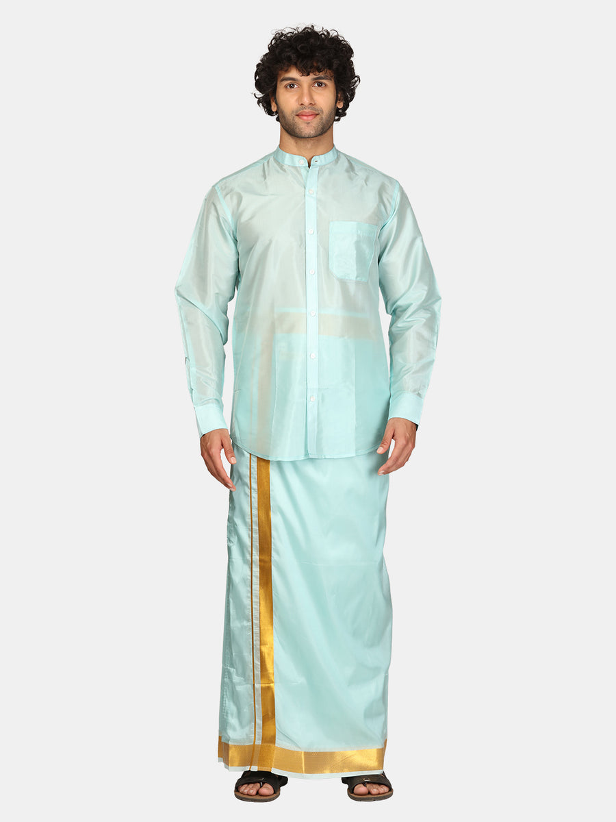 Men Artsilk Chinese Collar Shirt and Readymade Dhoti Set