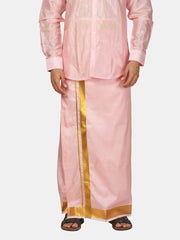 Men Artsilk Gold Zari Border Ready to Wear Pocket Dhoti