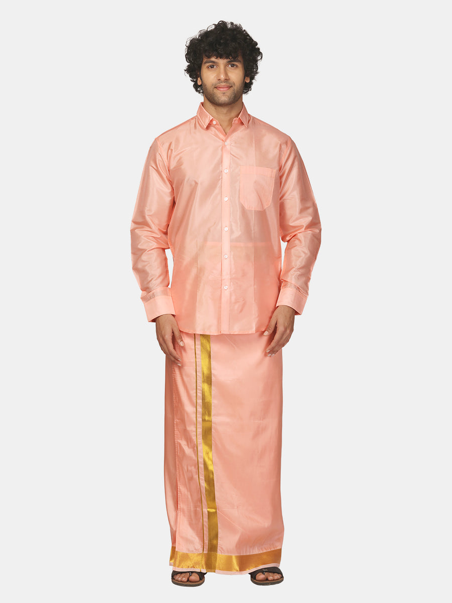 Men Solid Colour Artsilk Full Sleeve Shirt Dhoti Set