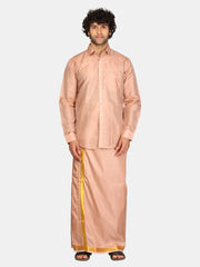 Men Solid Colour Full Sleeve Shirt Pocket Dhoti Set
