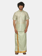 Men Artsilk Half Sleeve Shirt and Readymade Pocket Dhoti Matching Set