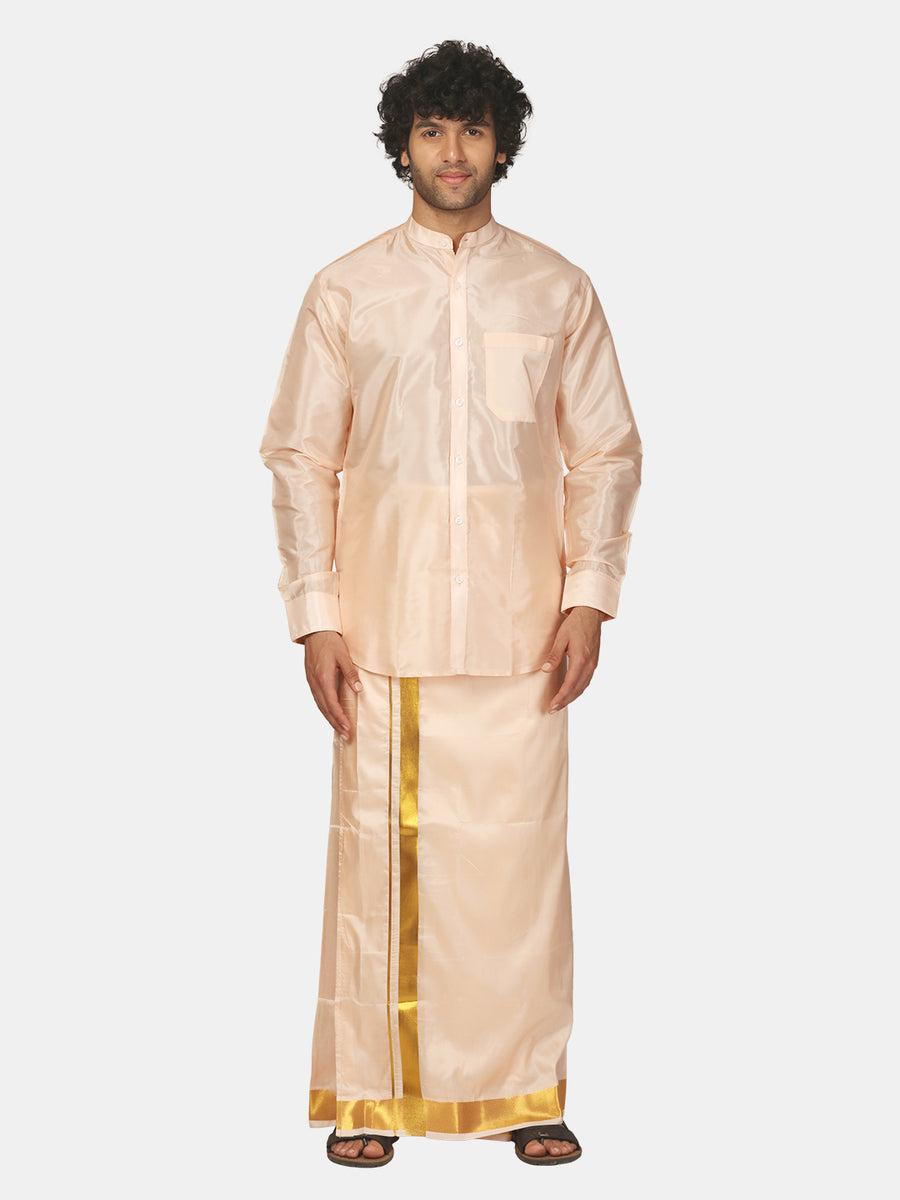 Men Artsilk Chinese Collar Shirt and Readymade Dhoti Set