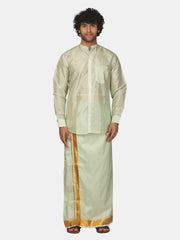 Men Artsilk Chinese Collar Shirt and Readymade Dhoti Set