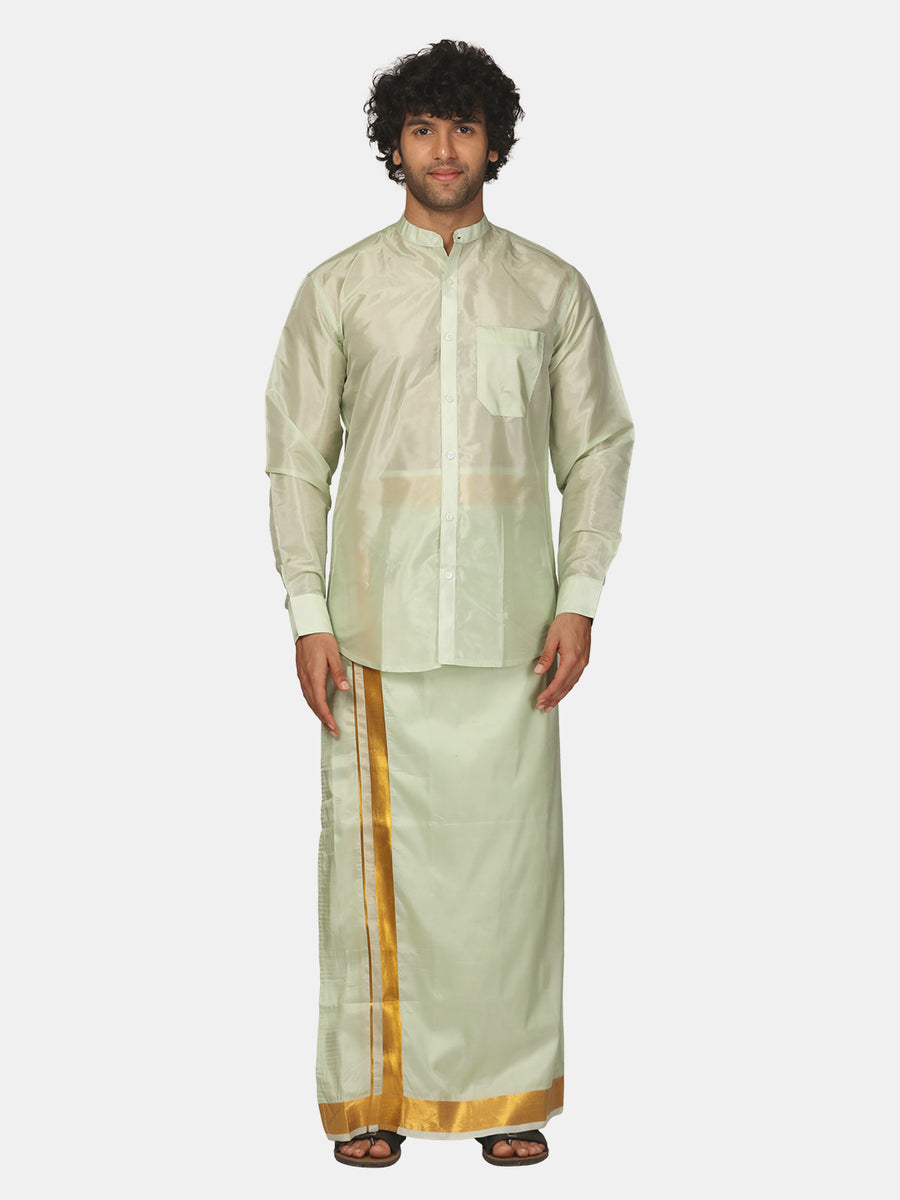 Men Artsilk Chinese Collar Shirt and Readymade Dhoti Set