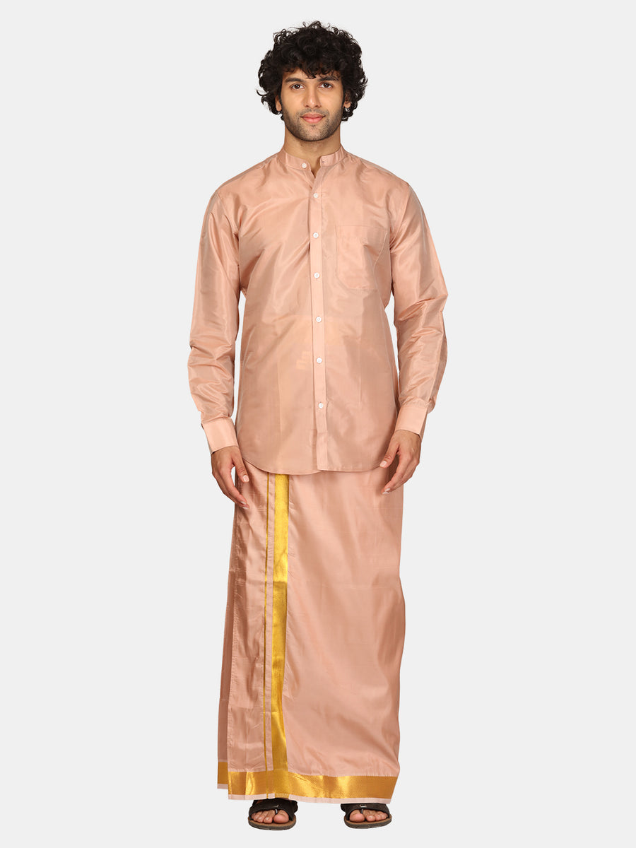 Men Artsilk Chinese Collar Shirt and Readymade Dhoti Set