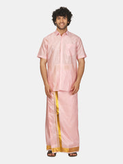 Men Artsilk Half Sleeve Shirt and Readymade Pocket Dhoti Matching Set