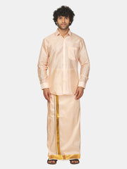 Men Solid Colour Artsilk Full Sleeve Shirt Dhoti Set