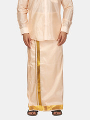 Men Artsilk Gold Zari Border Ready to Wear Pocket Dhoti