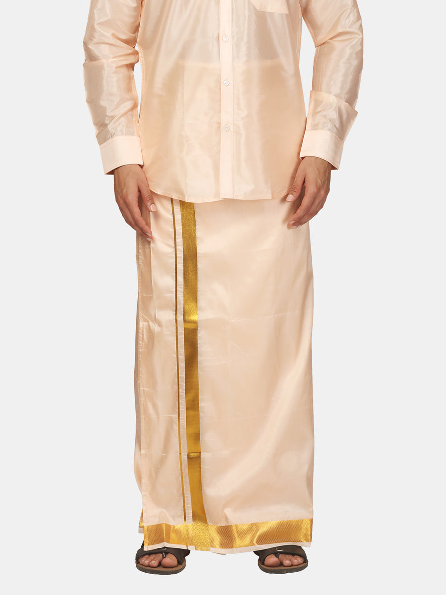 Men Artsilk Gold Zari Border Ready to Wear Pocket Dhoti