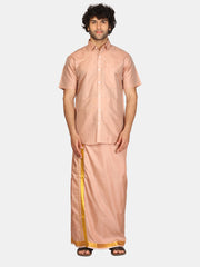 Men Artsilk Half Sleeve Shirt and Ready to Wear Pocket Dhoti Matching Set