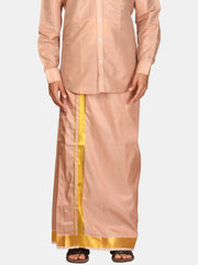 Men Artsilk Gold Zari Border Ready to Wear Pocket Dhoti