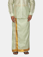 Men Artsilk Gold Zari Border Ready to Wear Pocket Dhoti