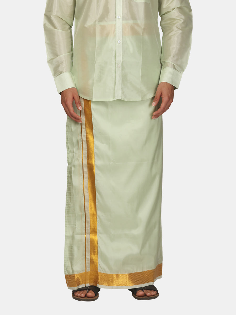Men Artsilk Gold Zari Border Ready to Wear Pocket Dhoti