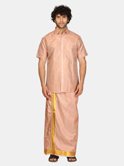 Men Artsilk Half Sleeve Shirt and Readymade Pocket Dhoti Matching Set
