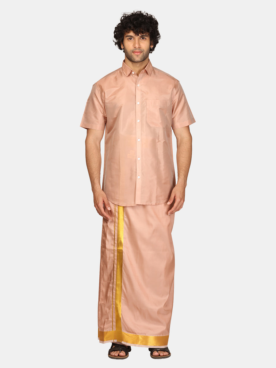 Men Artsilk Half Sleeve Shirt and Readymade Pocket Dhoti Matching Set