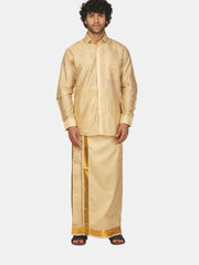 Men Solid Colour Artsilk Full Sleeve Shirt Dhoti Set