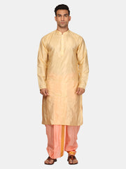 Men Artsilk Solid Colour Kurta and Dhoti Pant with Angavastram Set