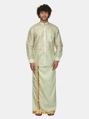 Men Artsilk Mandarin Collar Shirt and Readymade Dhoti Set