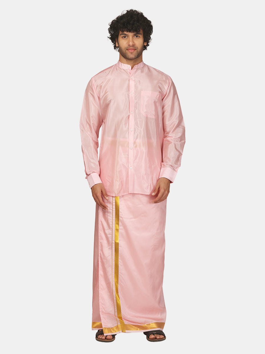 Men Artsilk Mandarin Collar Shirt and Readymade Dhoti Set