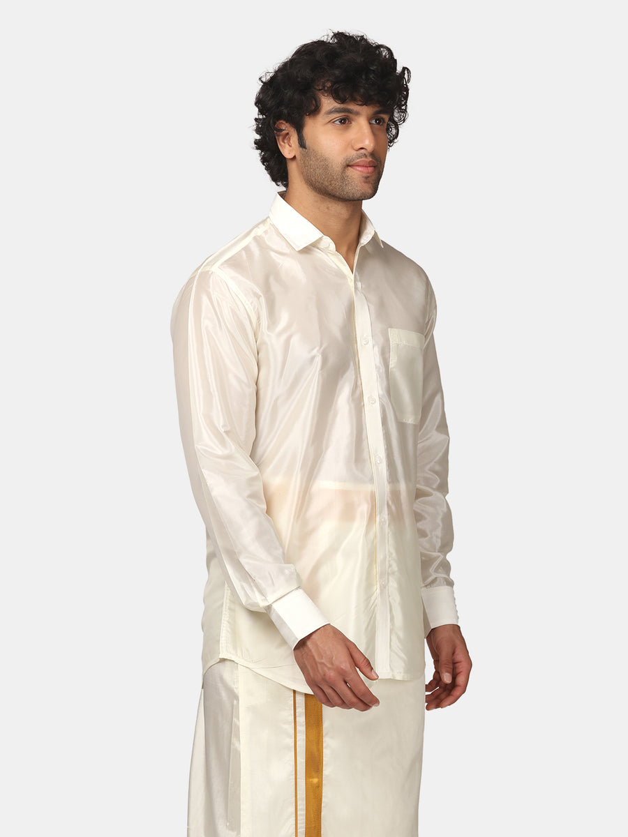 Men Artsilk Cream Colour Shirt