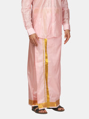 Men Artsilk Gold Zari Border Ready to Wear Pocket Dhoti