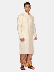 Men Kneelength Kurta With Bronze Dhoti Pant With Angavastram.
