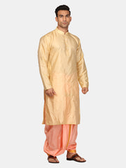 Men Artsilk Solid Colour Kurta and Dhoti Pant with Angavastram Set