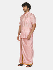 Men Artsilk Half Sleeve Shirt and Ready to Wear Pocket Dhoti Matching Set
