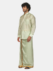 Mens Art Silk Full Sleeve Shirt with Pocket Dhoti and Angavastram Set
