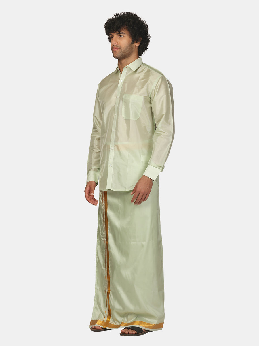 Mens Art Silk Full Sleeve Shirt with Pocket Dhoti and Angavastram Set