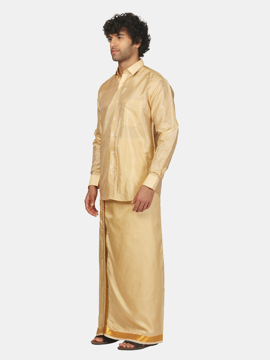 Men Solid Colour Full Sleeve Shirt Pocket Dhoti Set