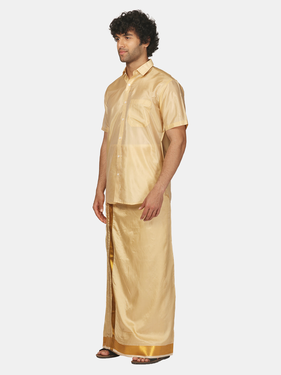 Men Artsilk Half Sleeve Shirt and Readymade Pocket Dhoti Matching Set