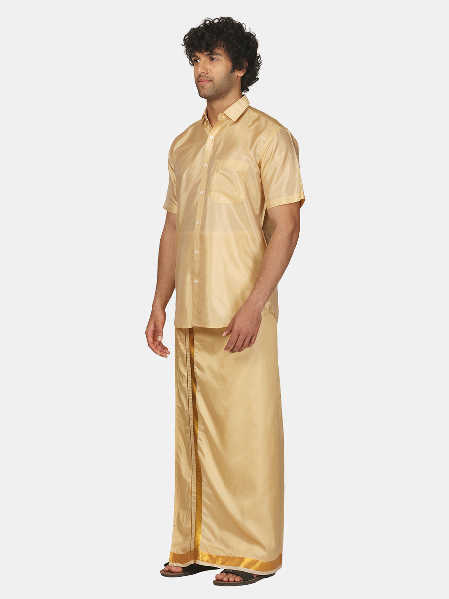 Men Artsilk Half Sleeve Shirt and Ready to Wear Pocket Dhoti Matching Set