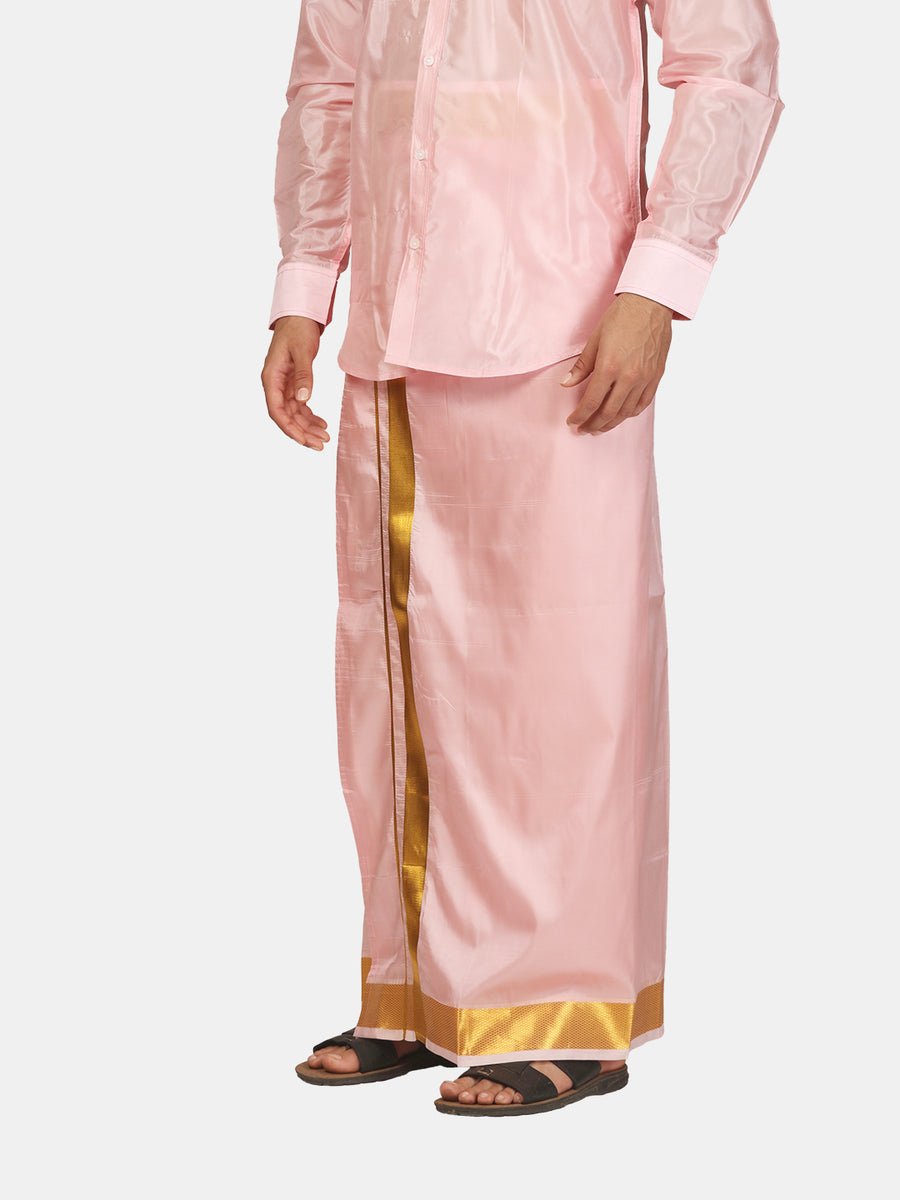 Men Artsilk Gold Zari Border Ready to Wear Pocket Dhoti