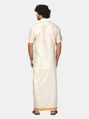 Men Artsilk Half Sleeve Shirt and Ready to Wear Pocket Dhoti Matching Set