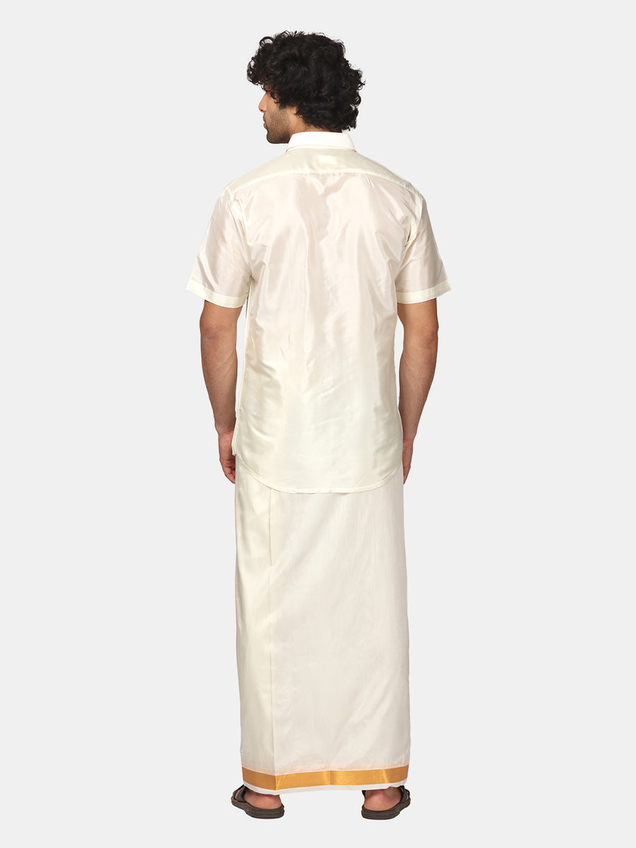 Men Artsilk Half Sleeve Shirt and Ready to Wear Pocket Dhoti Matching Set