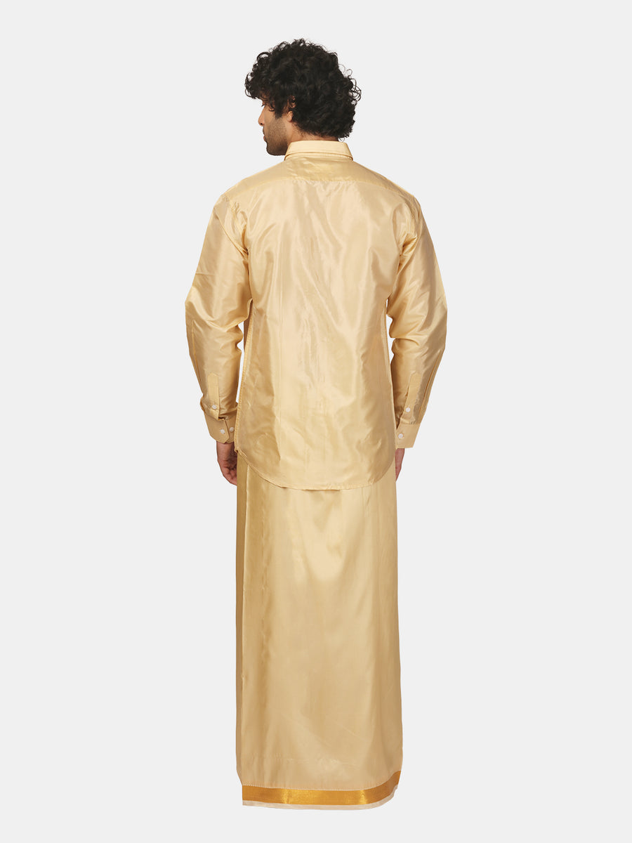 Men Solid Colour Full Sleeve Shirt Pocket Dhoti Set