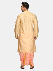 Men Artsilk Solid Colour Kurta and Dhoti Pant with Angavastram Set