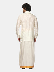 Men Solid Colour Silk Finish Dhoti and Angavastram Set