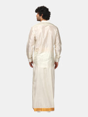 Men Artsilk Chinese Collar Shirt and Readymade Dhoti Set