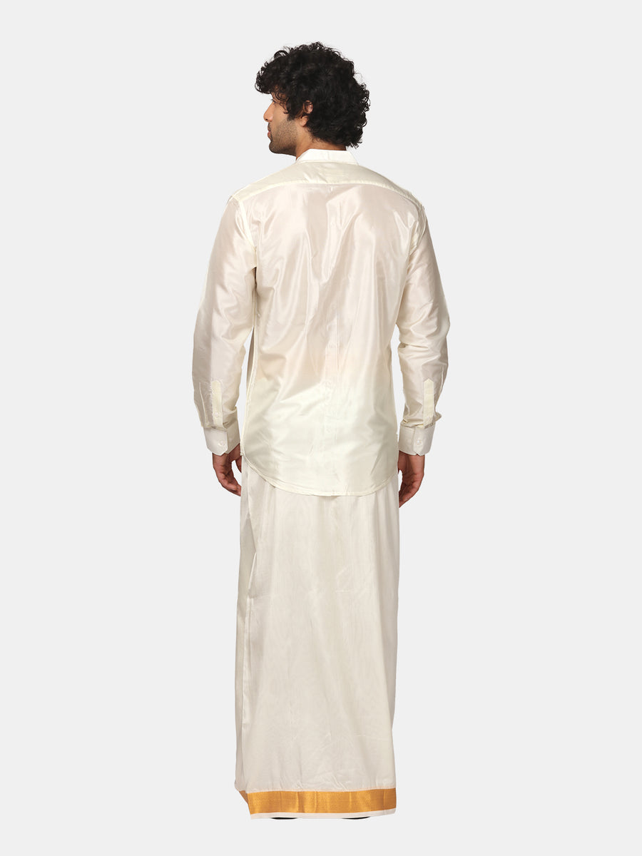 Men Artsilk Chinese Collar Shirt and Readymade Dhoti Set