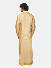 Men Full Sleeve Shirt Angavastram and Pocket Dhoti Set