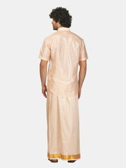 Men Half Sleeve Artsilk Shirt Dhoti Angavastram Set