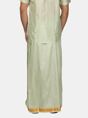 Men Artsilk 70K Coral Green Colour Pocket Dhoti.