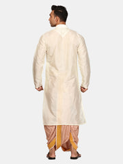 Men Kneelength Kurta With Bronze Dhoti Pant With Angavastram.