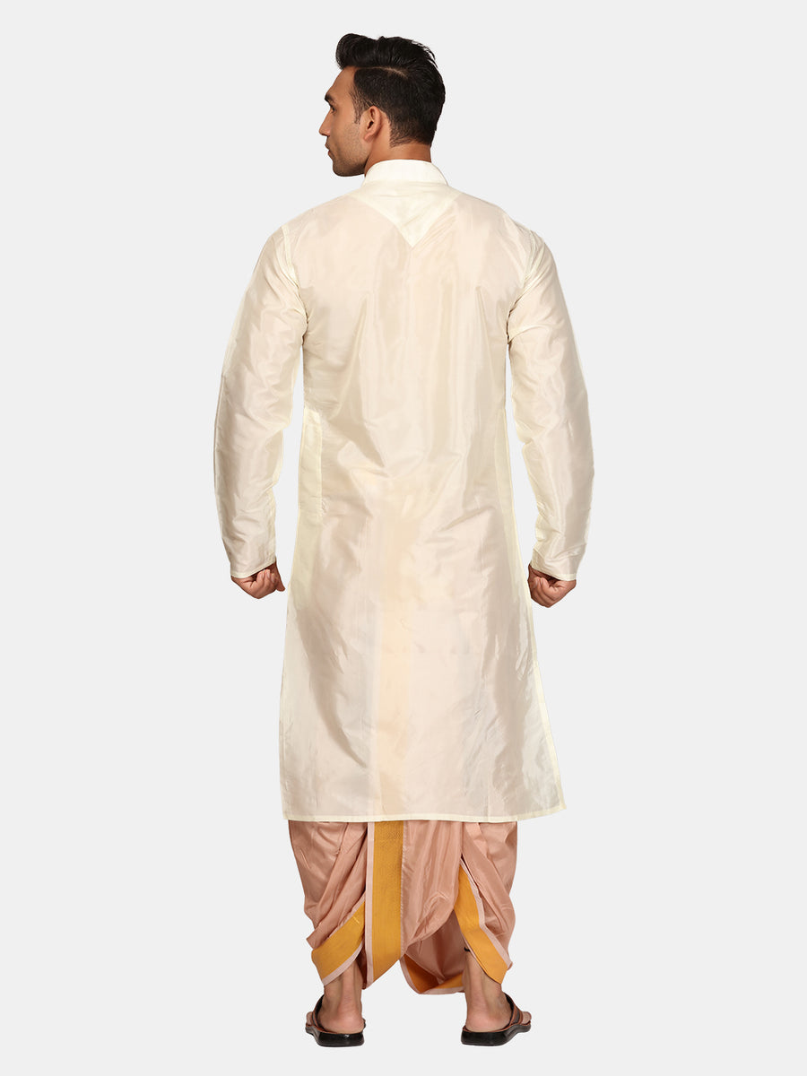 Men Kneelength Kurta With Bronze Dhoti Pant With Angavastram.