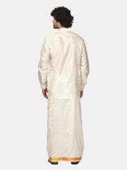 Men Artsilk Mandarin Collar Shirt and Readymade Dhoti Set
