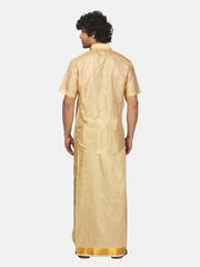 Men Artsilk Half Sleeve Shirt and Readymade Pocket Dhoti Matching Set