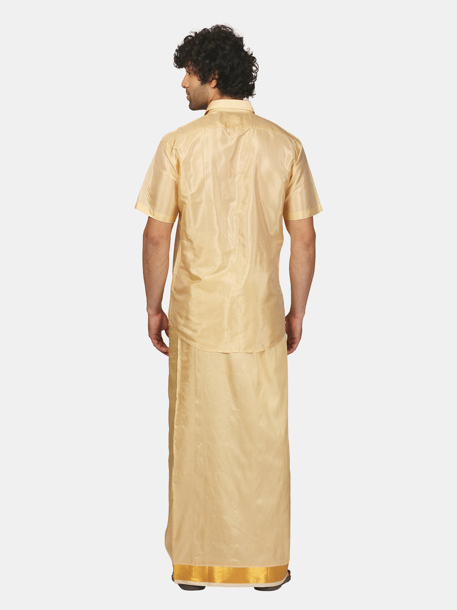 Men Artsilk Half Sleeve Shirt and Readymade Pocket Dhoti Matching Set